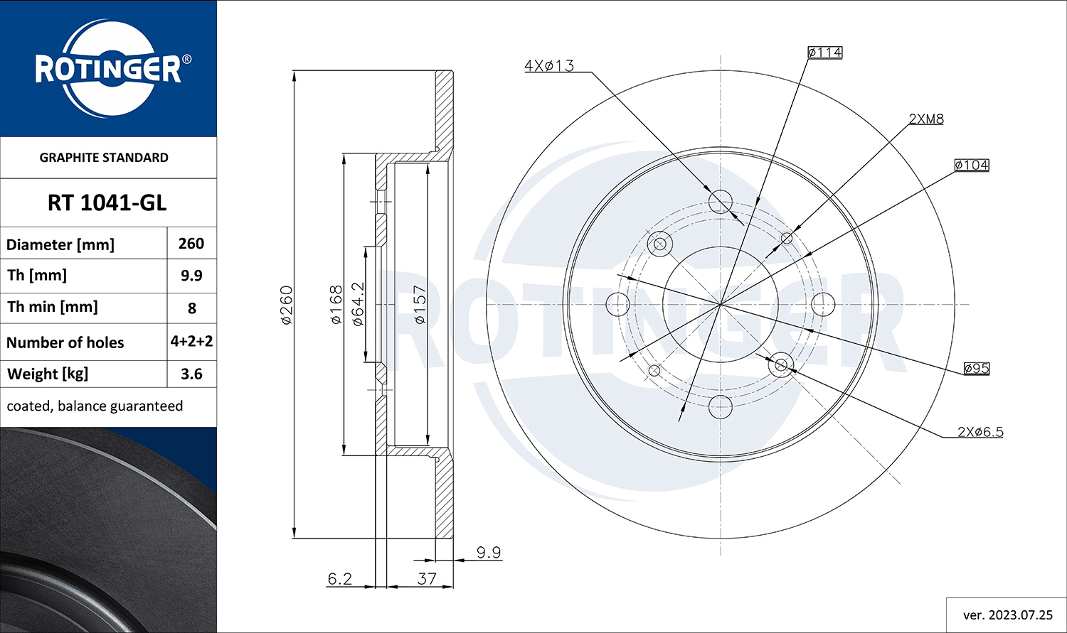 Тормозной диск graphite line ROTINGER RT 1041-GL