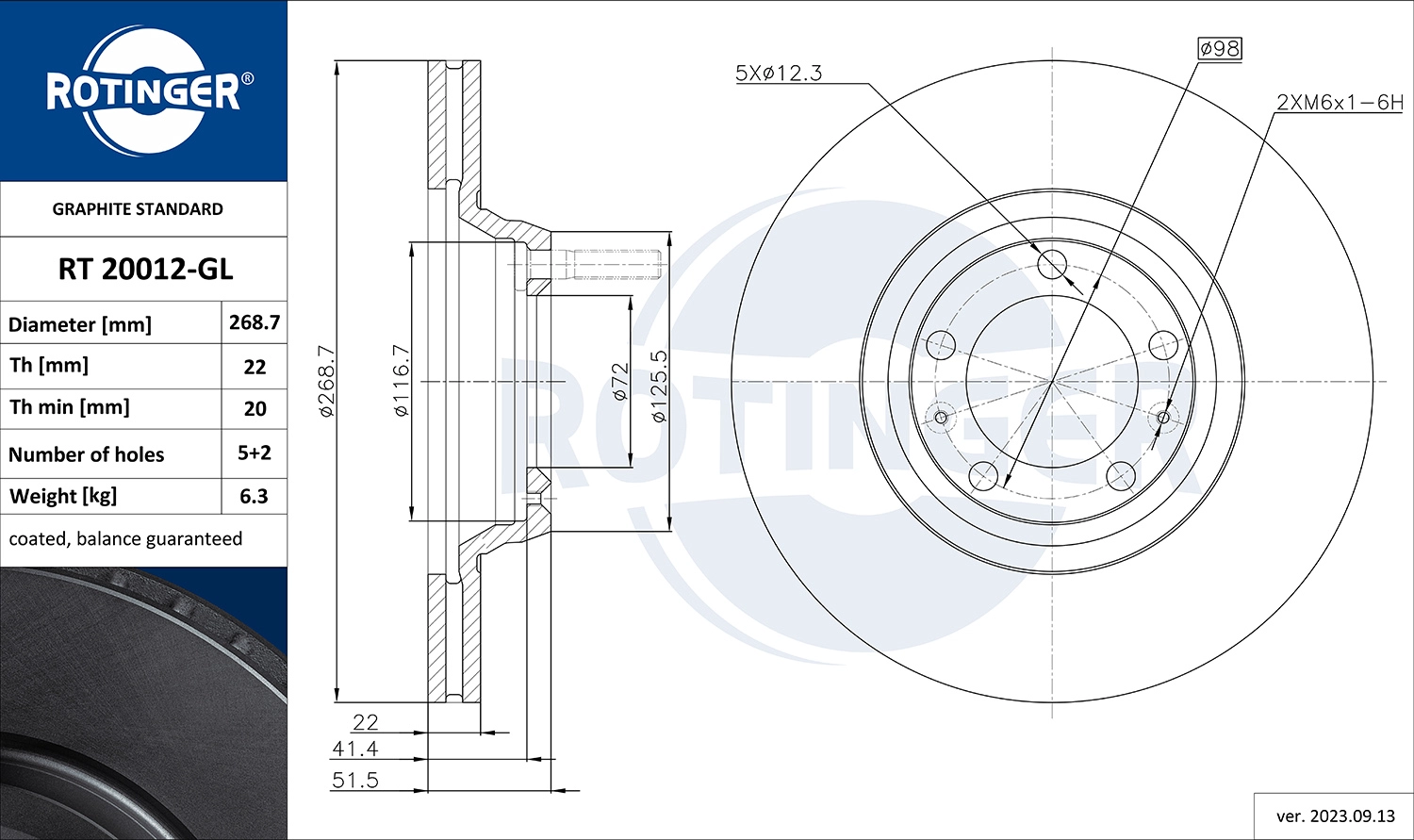 Тормозной диск graphite line ROTINGER RT 20012-GL