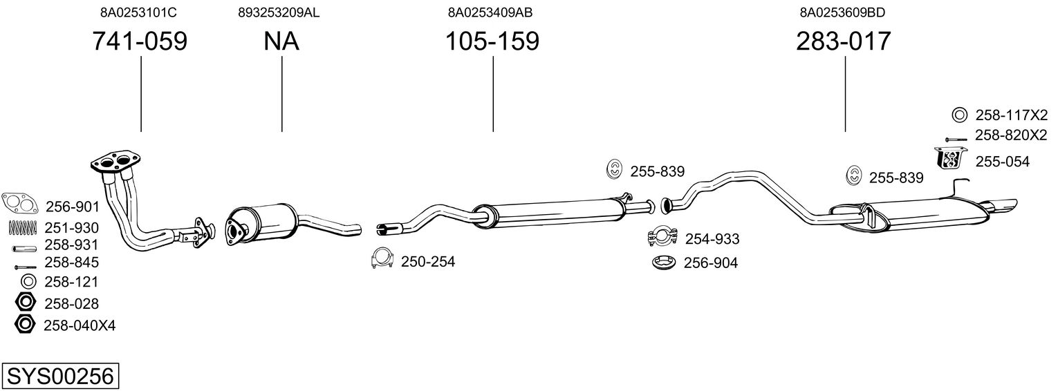 Система выпуска ог BOSAL SYS00256