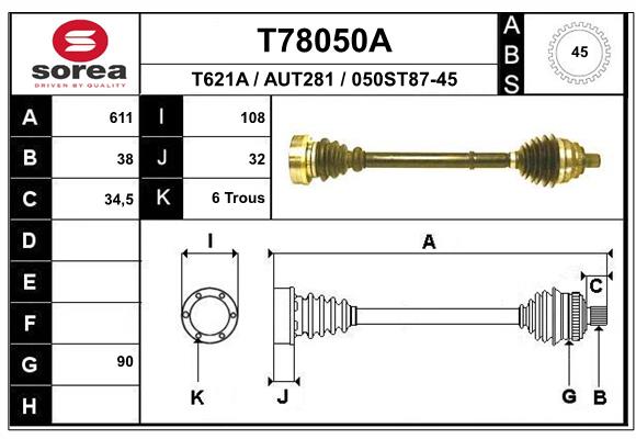 Приводной вал EAI T78050A