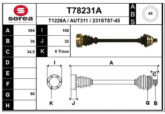 Приводной вал EAI T78231A
