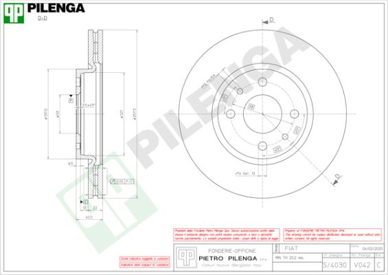 Тормозной диск PILENGA V042
