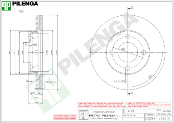 Тормозной диск PILENGA V360