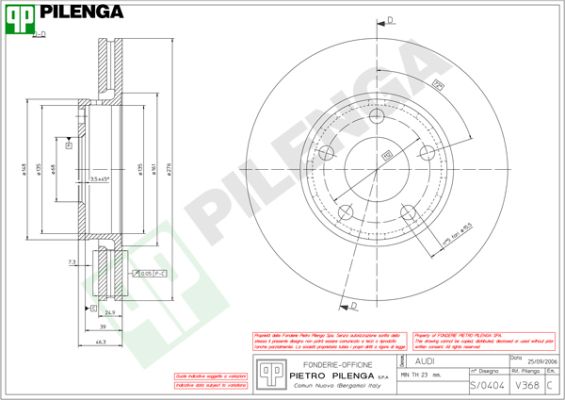 Тормозной диск PILENGA V368