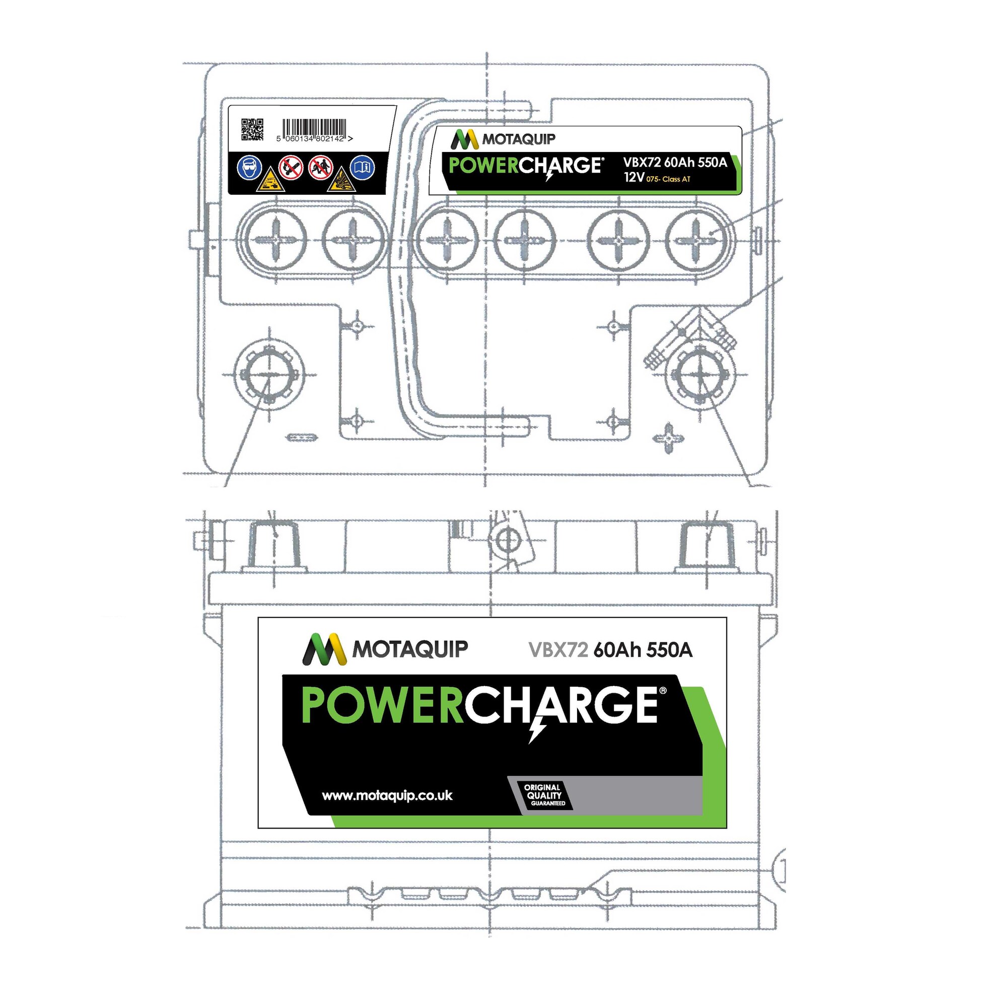 Стартерная аккумуляторная батарея powercharge MOTAQUIP VBX72
