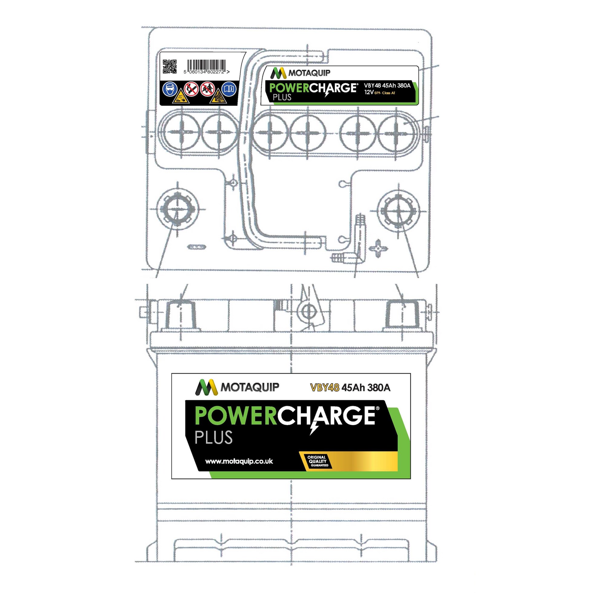 Стартерная аккумуляторная батарея powercharge plus MOTAQUIP VBY48