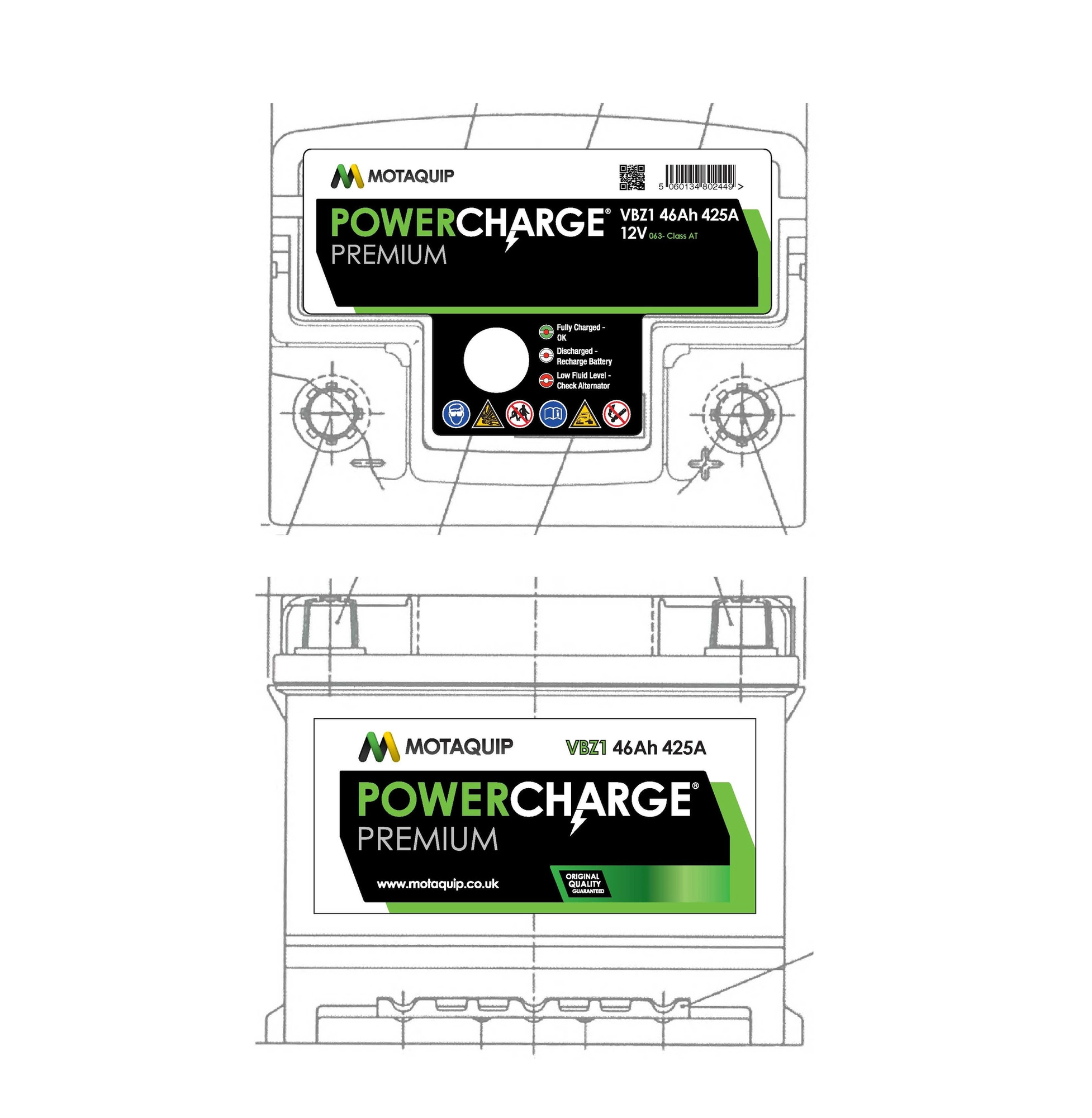 Стартерная аккумуляторная батарея powercharge premium MOTAQUIP VBZ1