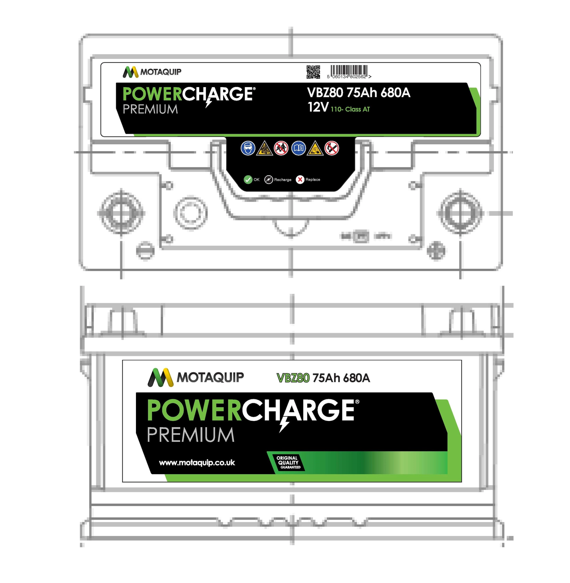 Стартерная аккумуляторная батарея powercharge premium MOTAQUIP VBZ80