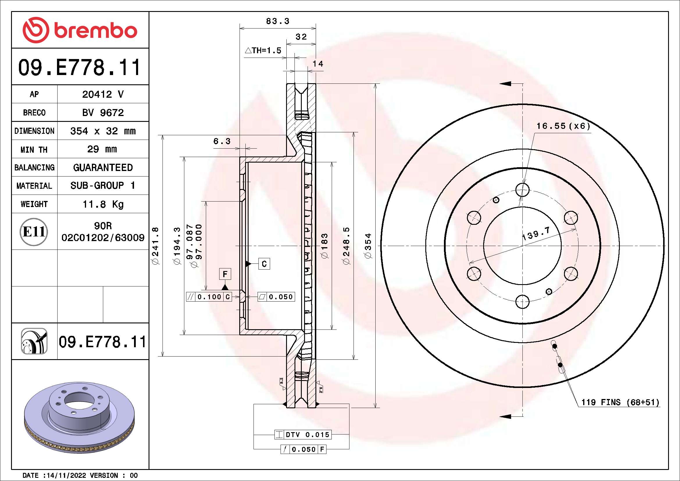 Тормозной диск prime line - uv coated BREMBO 09.E778.11