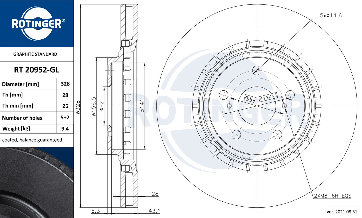 Тормозной диск graphite line ROTINGER RT 20952-GL