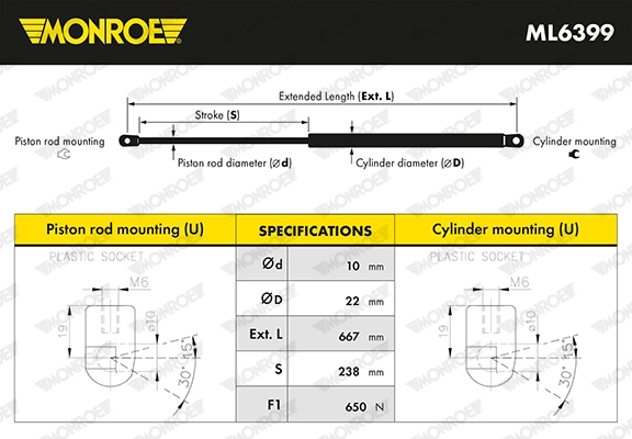 Газовая пружина крышка багажник monroe maxlift MONROE ML6399