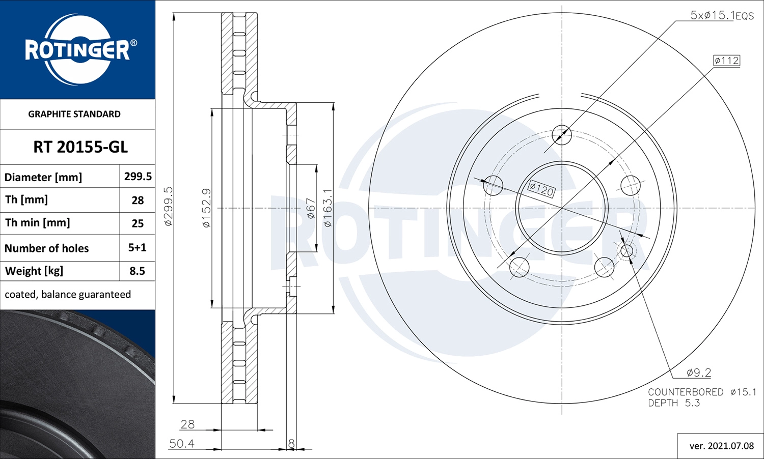 Тормозной диск graphite line ROTINGER RT 20155-GL