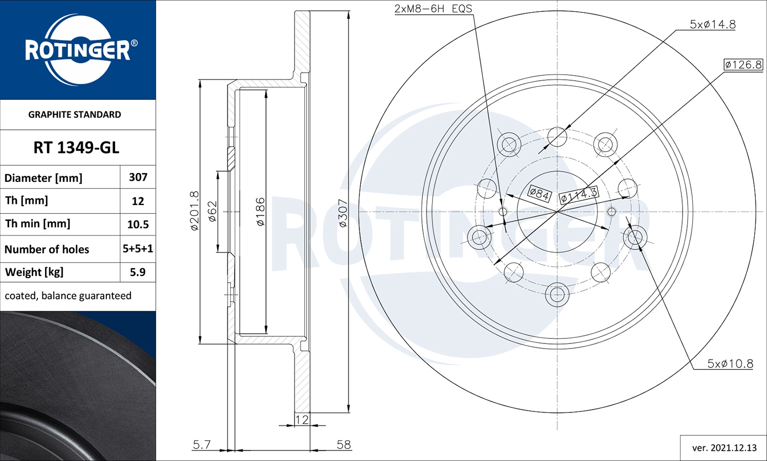 Тормозной диск graphite line ROTINGER RT 1349-GL