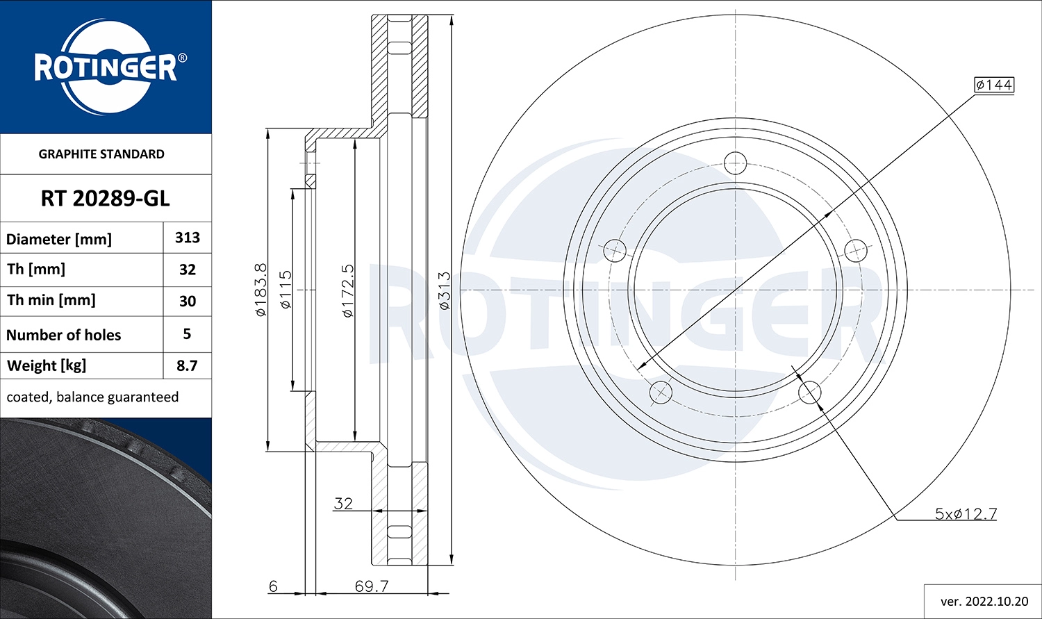 Тормозной диск graphite line ROTINGER RT 20289-GL