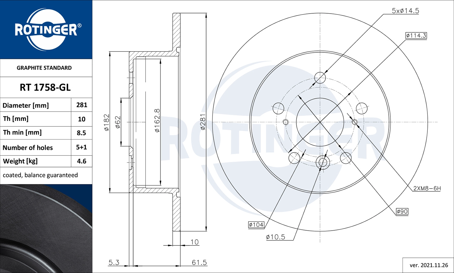 Тормозной диск graphite line ROTINGER RT 1758-GL