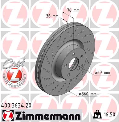 Тормозной диск coat z ZIMMERMANN 400.3634.20