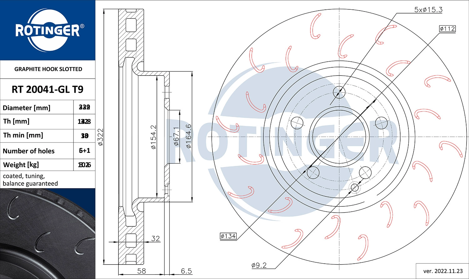 Тормозной диск graphite hook slotted ROTINGER RT 20720-GL T9