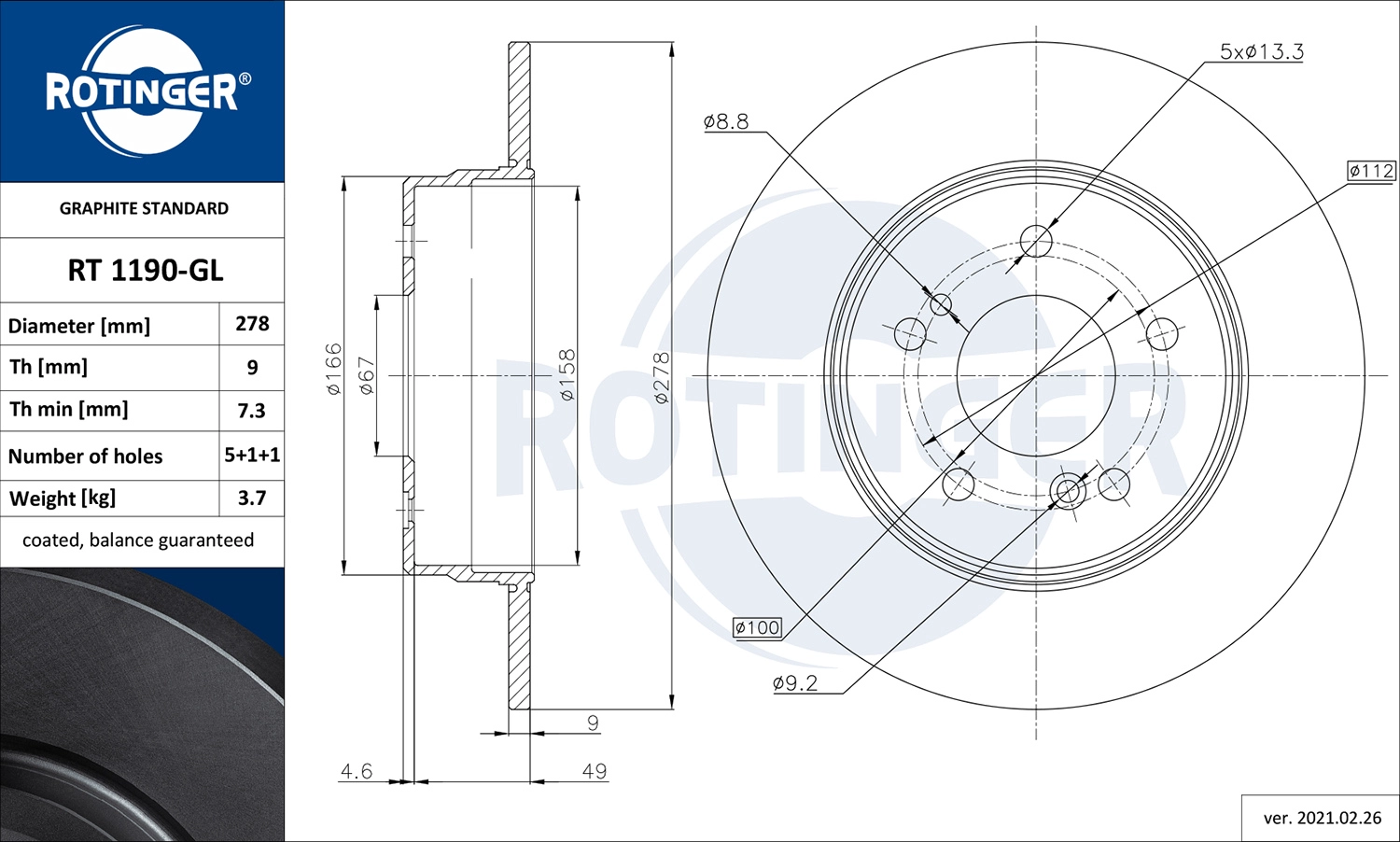 Тормозной диск graphite line ROTINGER RT 1190-GL