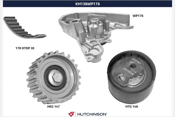 Водяной насос + комплект зубчатого ремня HUTCHINSON KH 138WP176