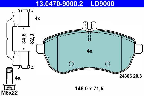 Комплект тормозных колодок дисковый тормоз ate ceramic ATE 13.0470-9000.2