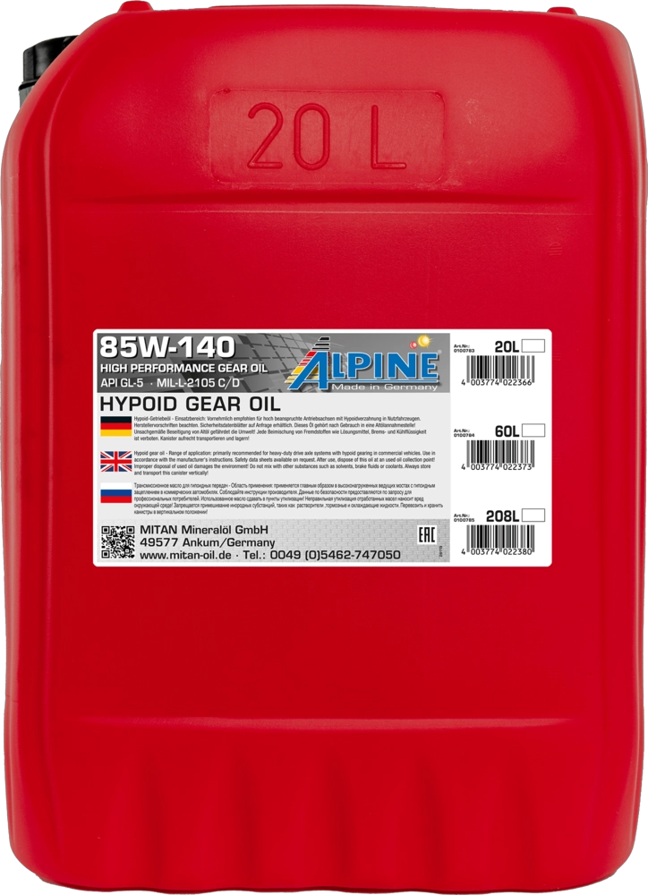 Масло осевого редуктора gear oil 85w-140 gl-5 ALPINE 0100783