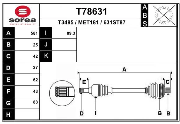 Приводной вал EAI T78631