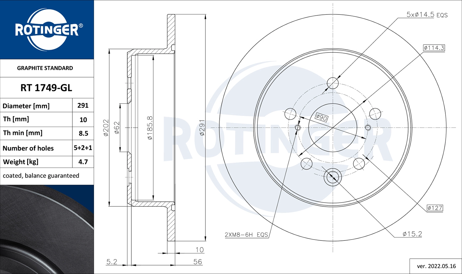 Тормозной диск graphite line ROTINGER RT 1749-GL