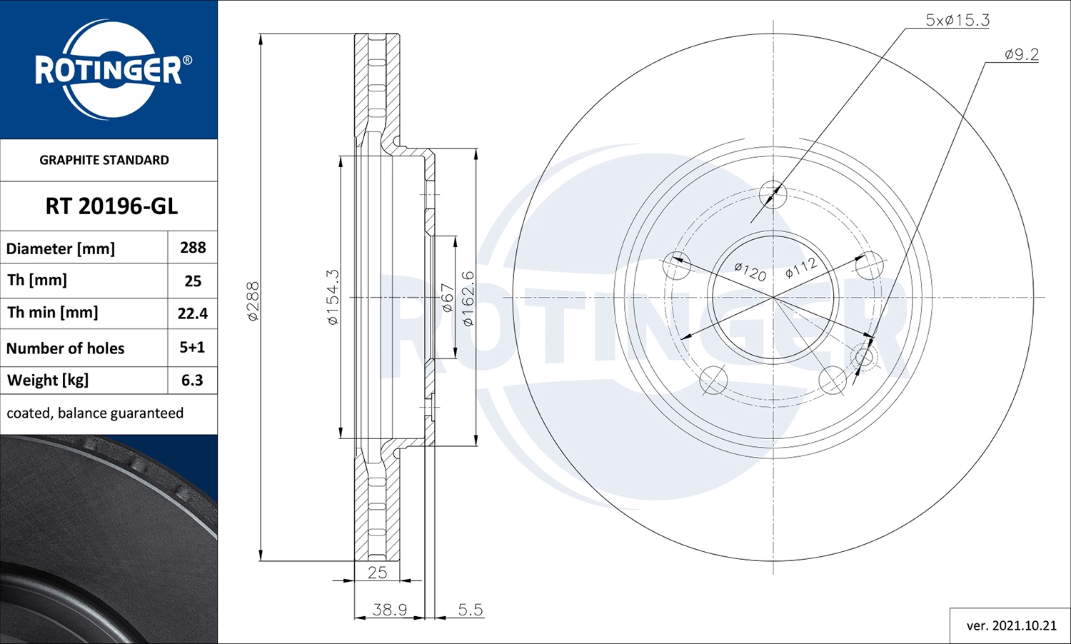 Тормозной диск graphite line ROTINGER RT 20196-GL