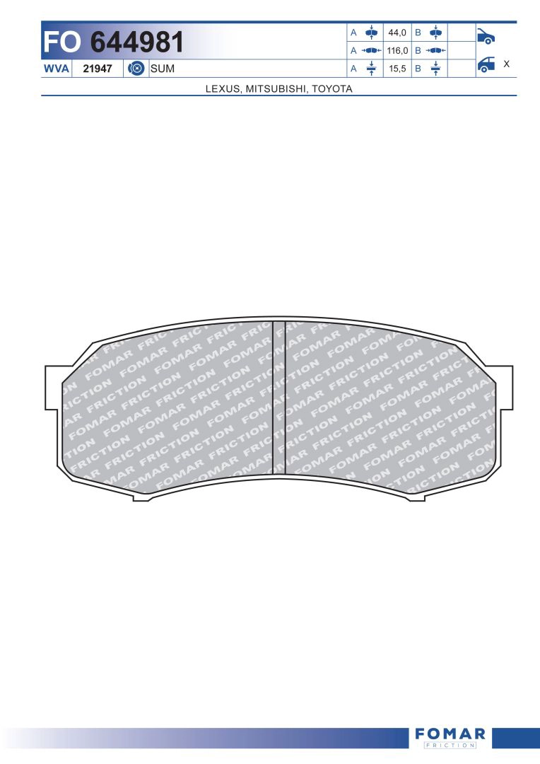 Комплект тормозных колодок дисковый тормоз FOMAR FRICTION FO 644981