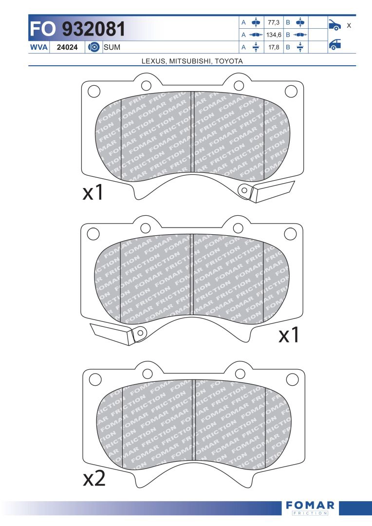 Комплект тормозных колодок дисковый тормоз FOMAR FRICTION FO 932081