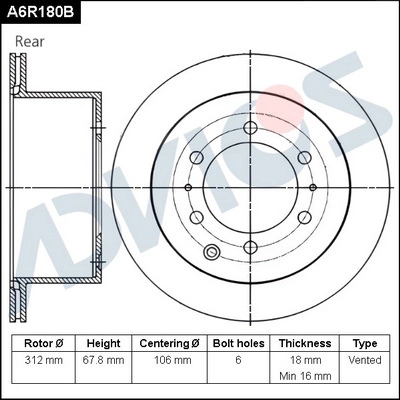 Тормозной диск ADVICS A6R180B
