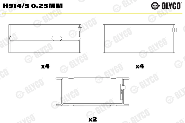 Подшипник коленвала GLYCO H914/5 0.25mm