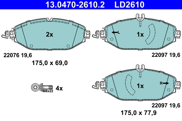 Комплект тормозных колодок дисковый тормоз ate ceramic ATE 13.0470-2610.2