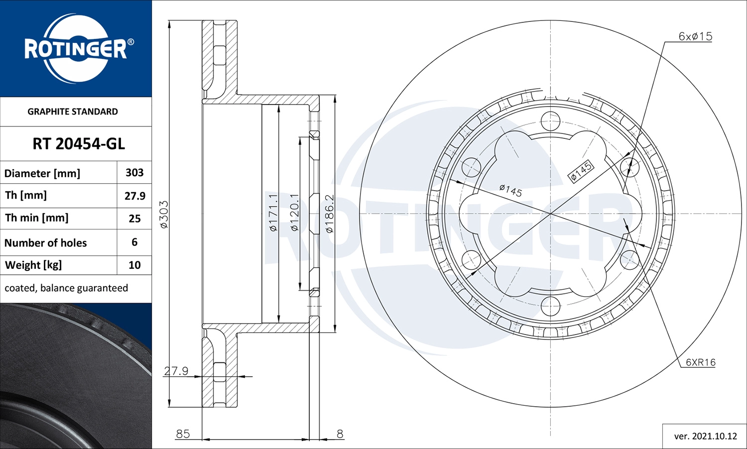 Тормозной диск graphite line ROTINGER RT 20454-GL