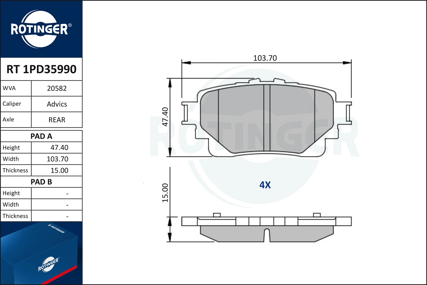 Комплект тормозных колодок дисковый тормоз ROTINGER RT 1PD35990
