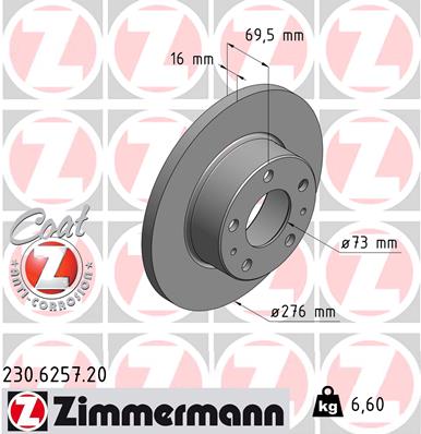 Тормозной диск coat z ZIMMERMANN 230.6257.20