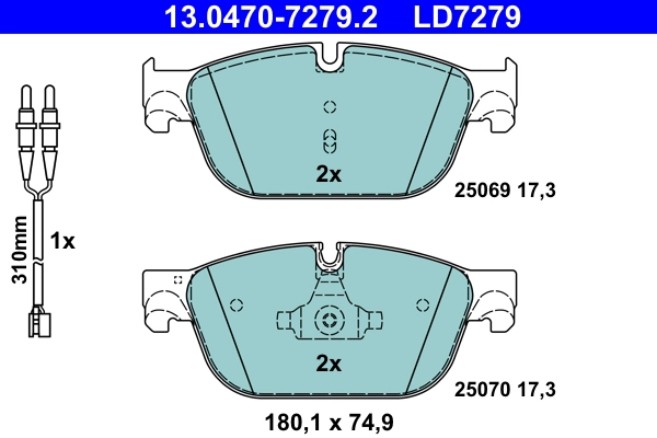Комплект тормозных колодок дисковый тормоз ate ceramic ATE 13.0470-7279.2