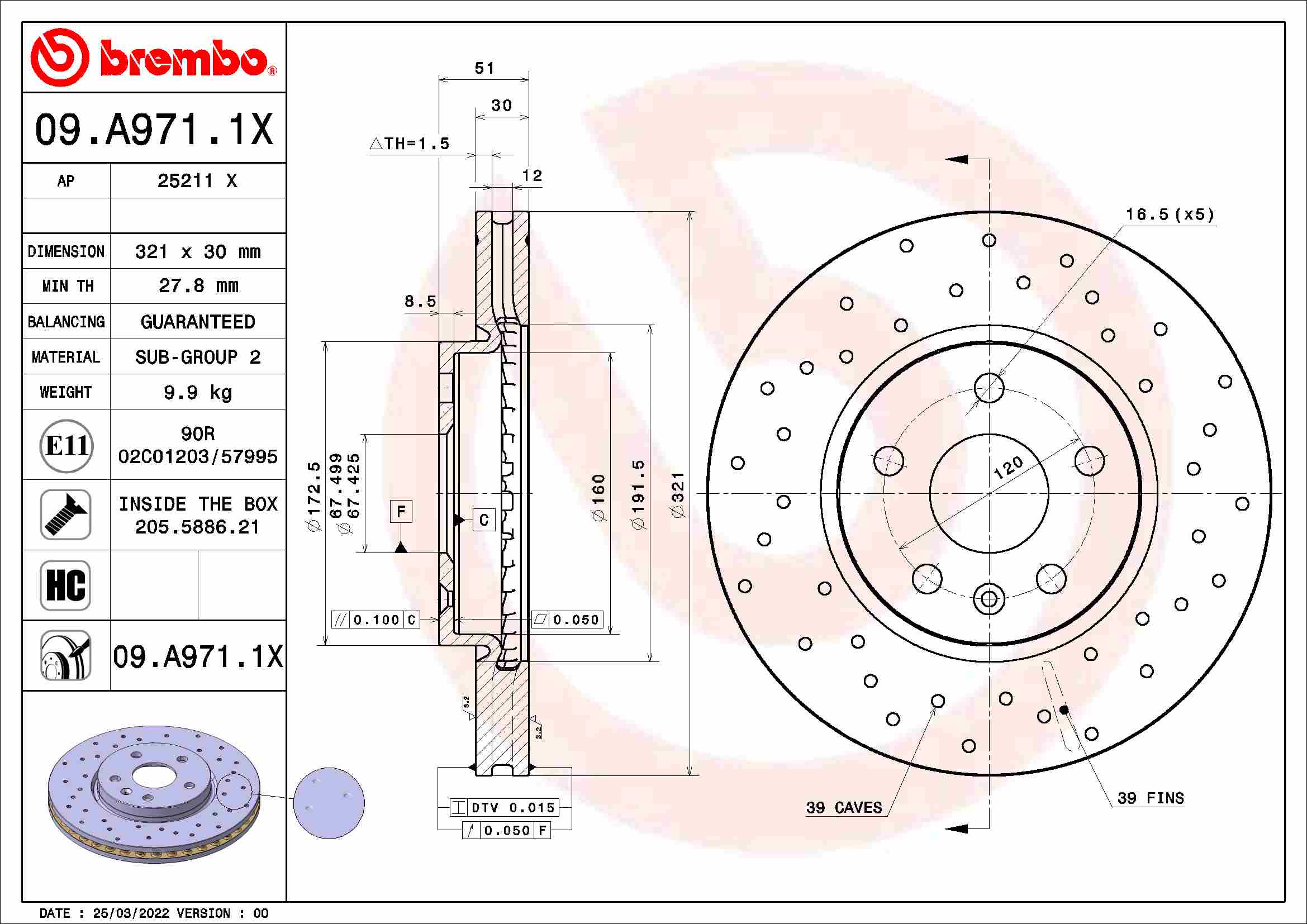 Тормозной диск xtra line - xtra BREMBO 09.A971.1X