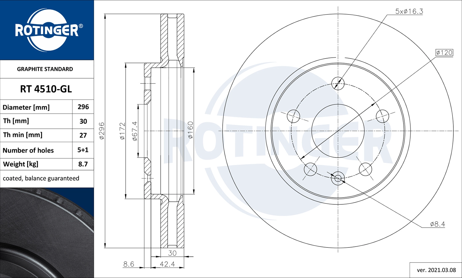 Тормозной диск graphite line ROTINGER RT 4510-GL
