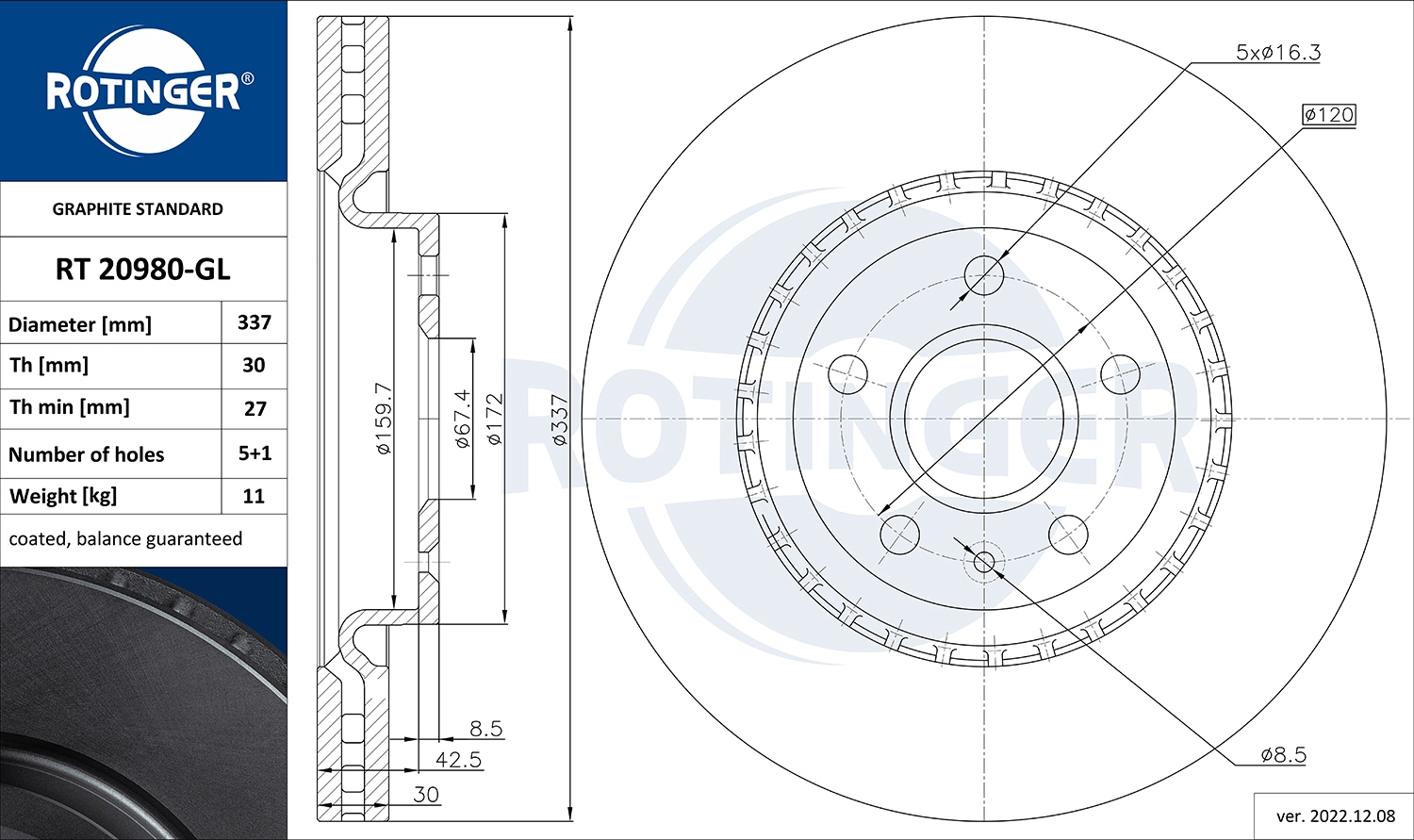 Тормозной диск graphite line ROTINGER RT 20980-GL