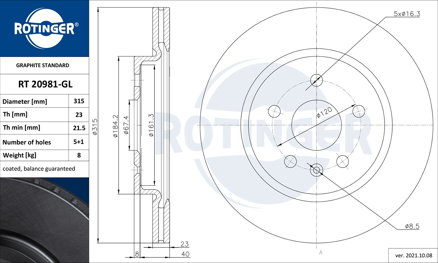 Тормозной диск graphite line ROTINGER RT 20981-GL