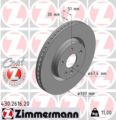 Тормозной диск coat z ZIMMERMANN 430.2616.20