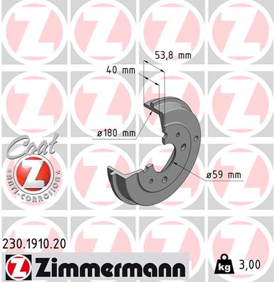 Тормозной барабан coat z ZIMMERMANN 230.1910.20