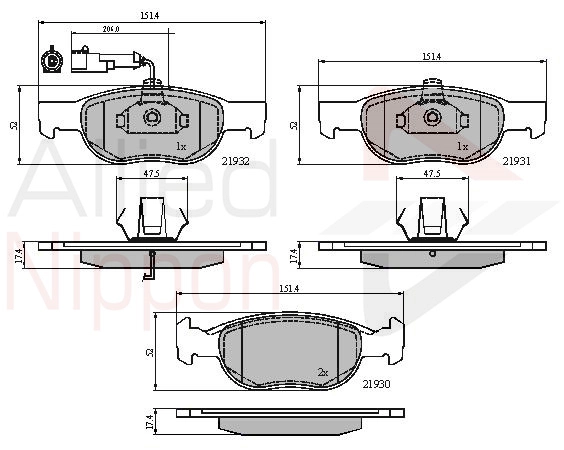Комплект тормозных колодок дисковый тормоз anl braking ALLIED NIPPON ADB1479
