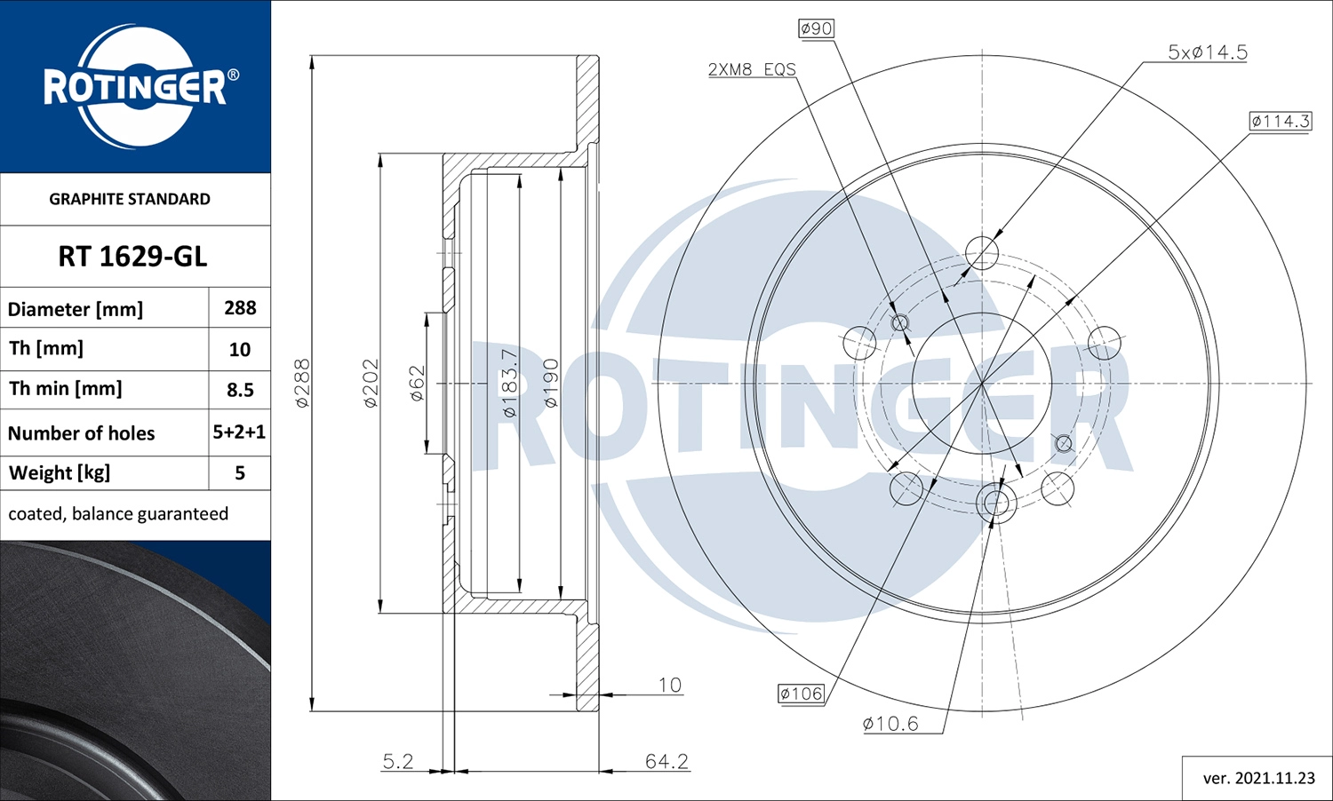 Тормозной диск graphite line ROTINGER RT 1629-GL