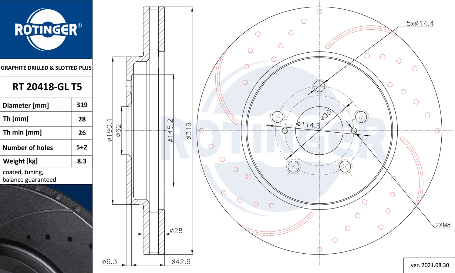 Тормозной диск graphite drilled slotted plus ROTINGER RT 20418-GL T5