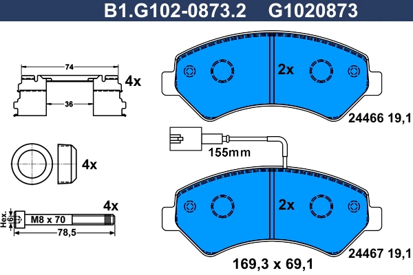 Комплект тормозных колодок дисковый тормоз GALFER B1.G102-0873.2