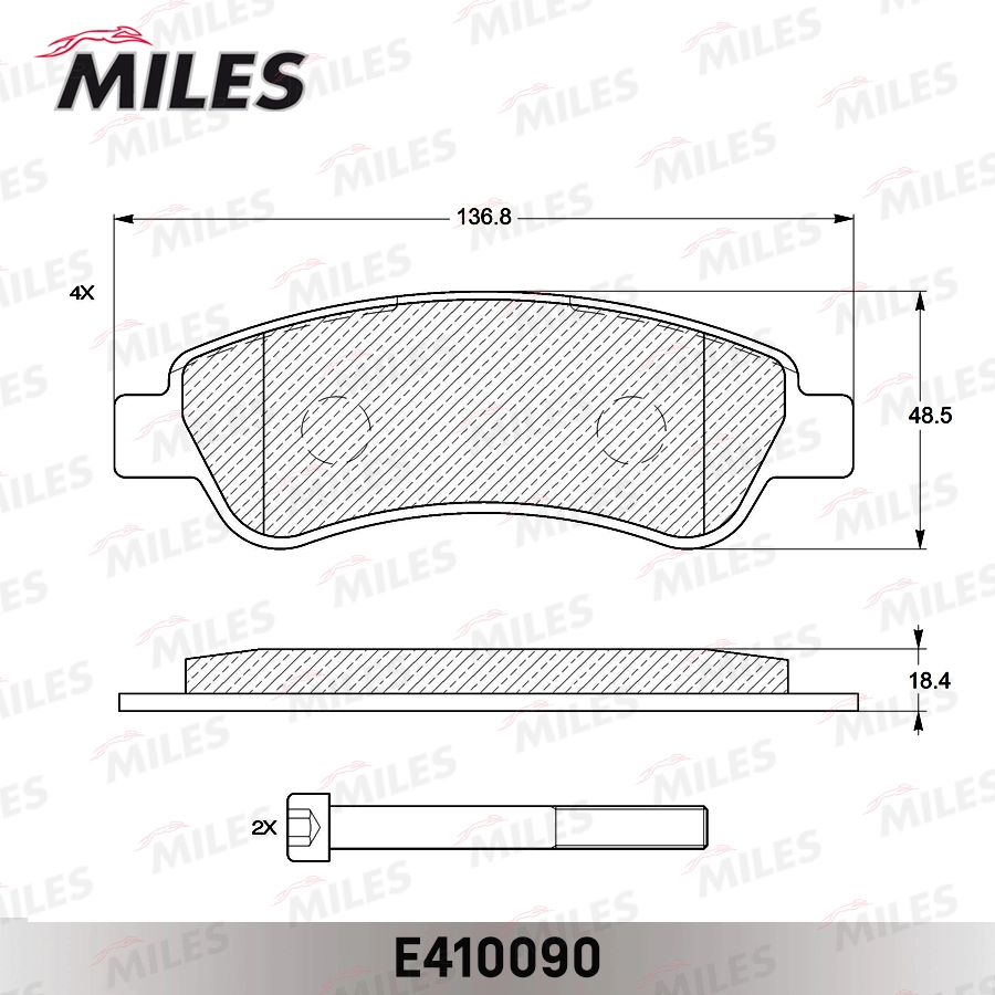 Комплект тормозных колодок дисковый тормоз MILES E410090