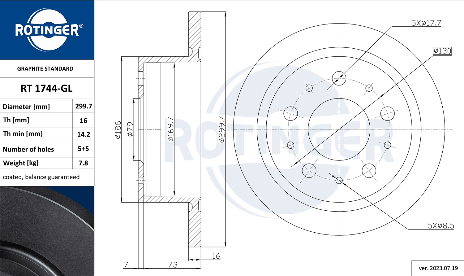 Тормозной диск graphite line ROTINGER RT 1744-GL