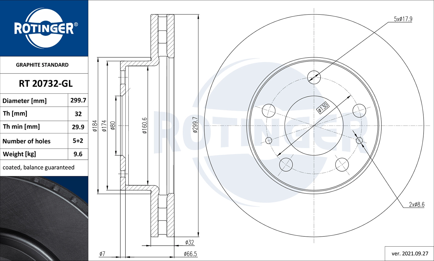 Тормозной диск graphite line ROTINGER RT 20732-GL